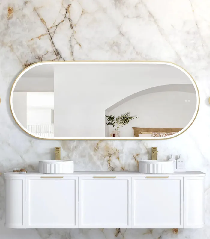 Noosa 750mm x 1800mm Gold Metal Frame Oval LED Mirror