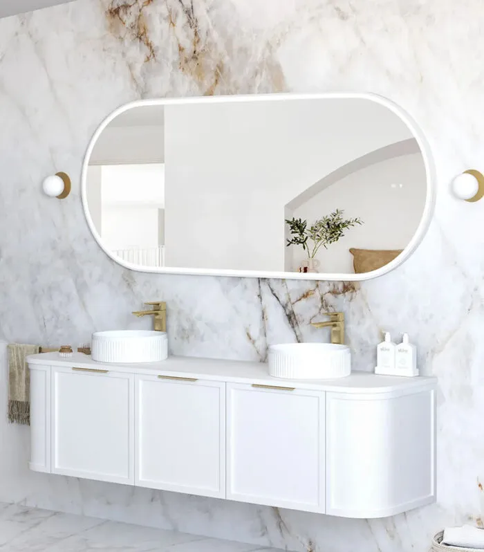 Noosa 750mm x 1800mm Matt White Metal Frame Oval LED Mirror Side View