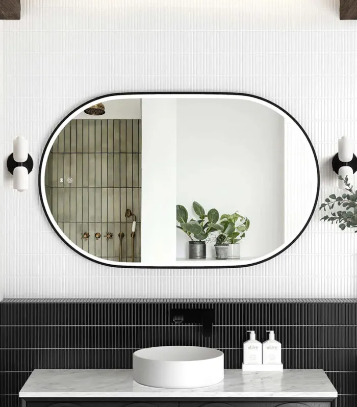 Noosa 900mm/1200mm Matt Black Metal Frame Oval LED Mirror