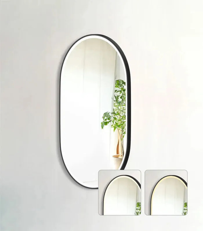Noosa 900mm/1200mm Matt Black Metal Frame Oval LED Mirror Side View
