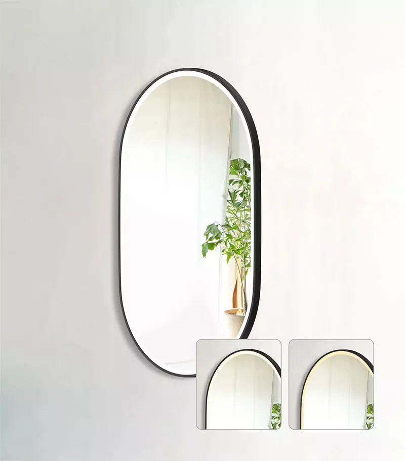 Noosa 900mm/1200mm Matt Black Metal Frame Oval LED Mirror Side View