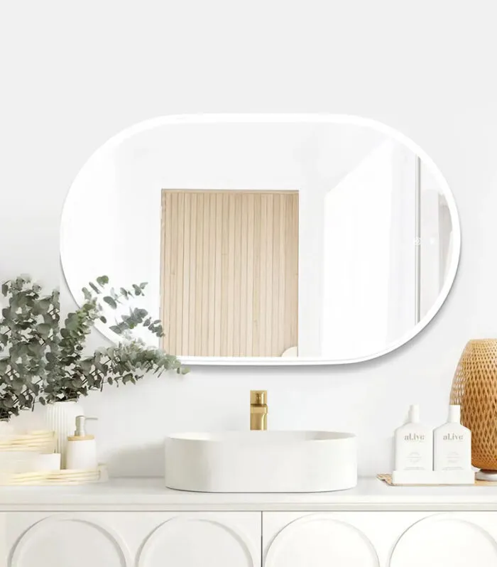 Noosa 900mm/1200mm Matt White Metal Frame Oval LED Mirror