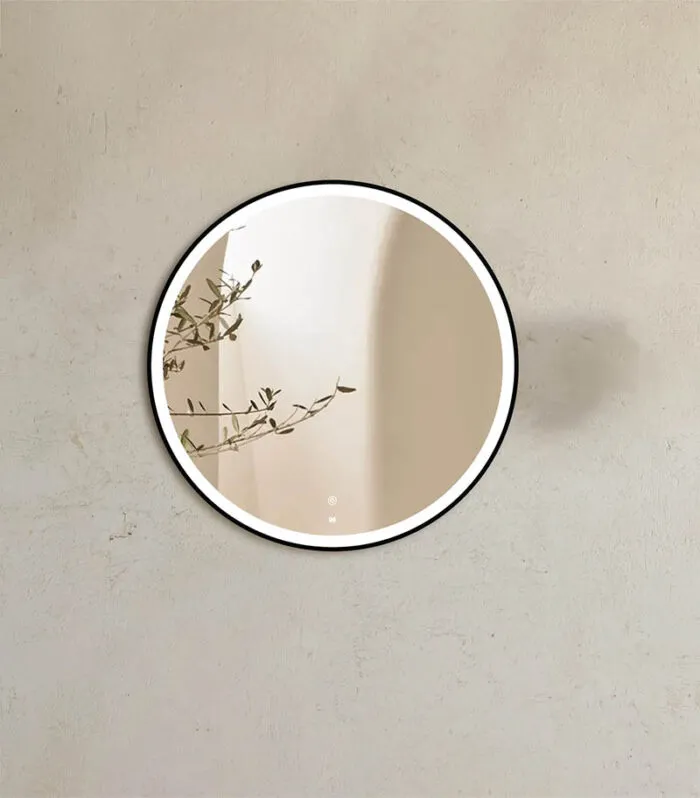 Bondi 800mm x 800mm Matt Black Metal Framed Round LED Mirror