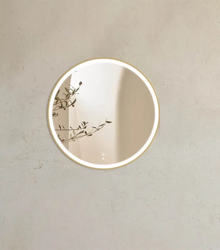 Bondi 800mm x 800mm Gold Metal Framed Round LED Mirror