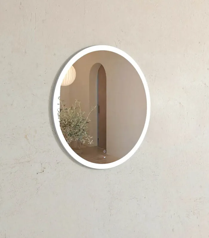 Bondi 800mm x 800mm White Metal Framed Round LED Mirror Side View