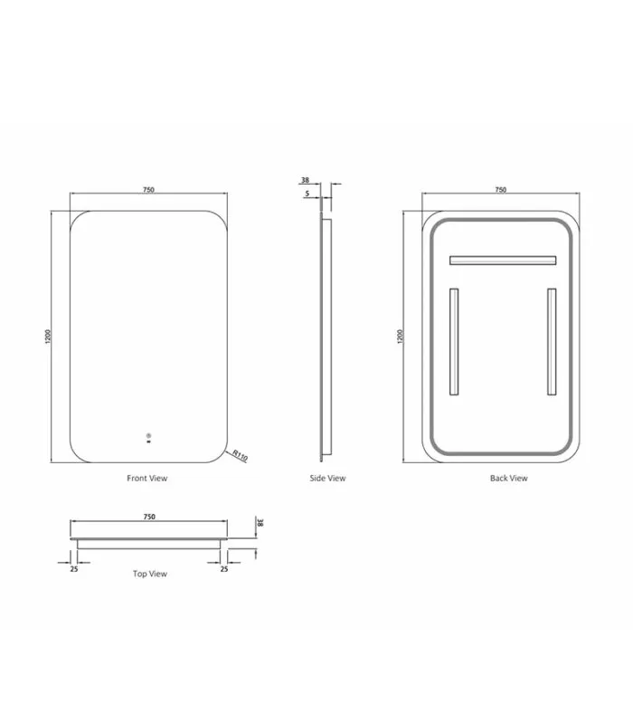 Newport 750mm x 1200mm Frameless Square LED Mirror Specification
