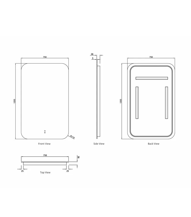 Newport 750mm x 1200mm Frameless Square LED Mirror Specification
