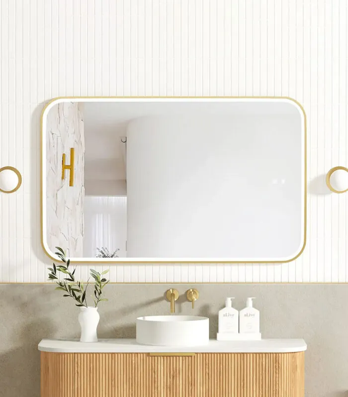 Newport 750mm x 1200mm Gold Metal Framed Soft Square LED Mirror