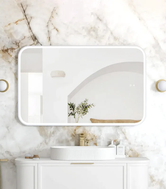 Newport 750mm x 1200mm Matt White Metal Framed Soft Square LED Mirror
