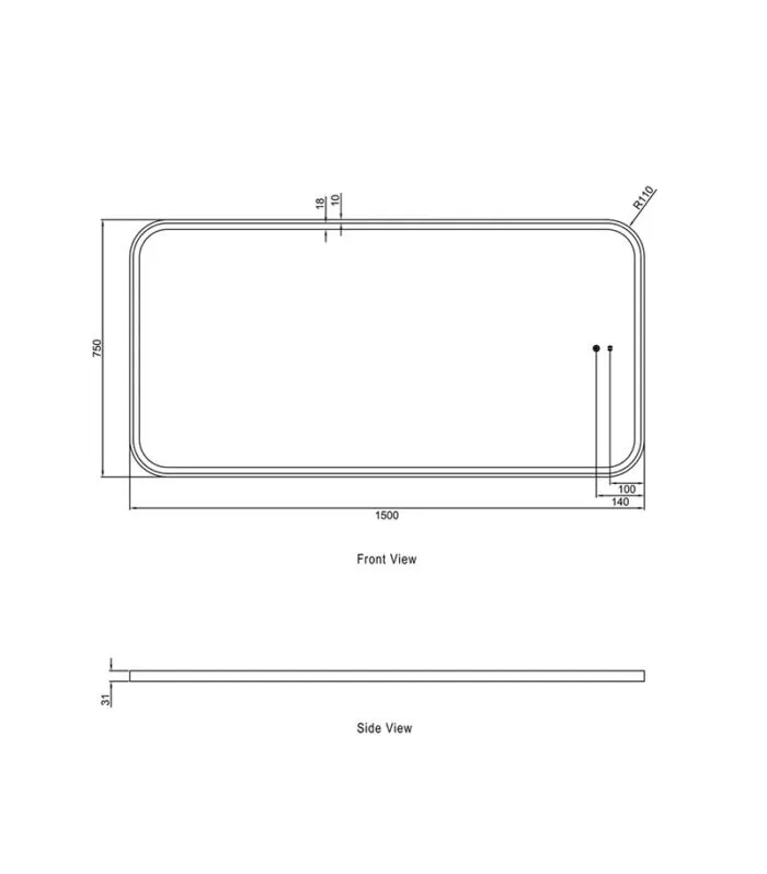Newport 750mm x 1500mm Metal Framed Soft Square LED Mirror Specification