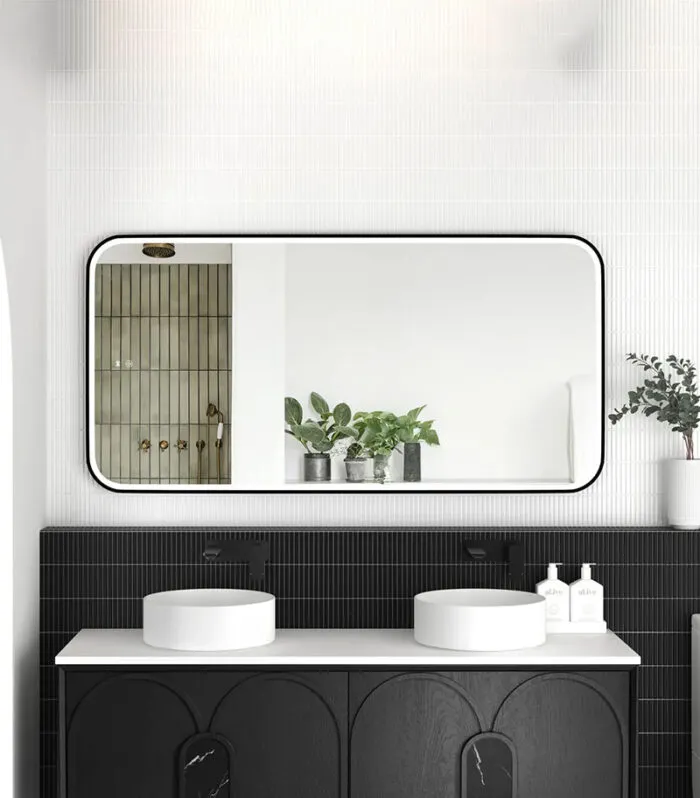 Newport 750mm x 1500mm Matt Black Metal Framed Soft Square LED Mirror