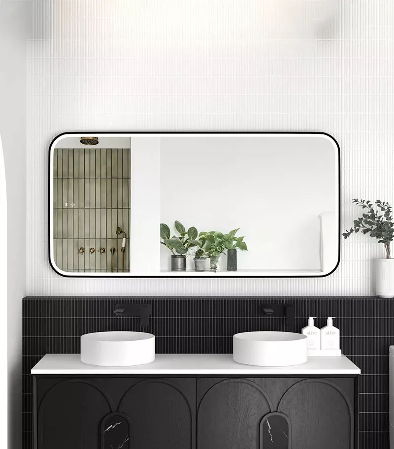 Newport 750mm x 1500mm Matt Black Metal Framed Soft Square LED Mirror