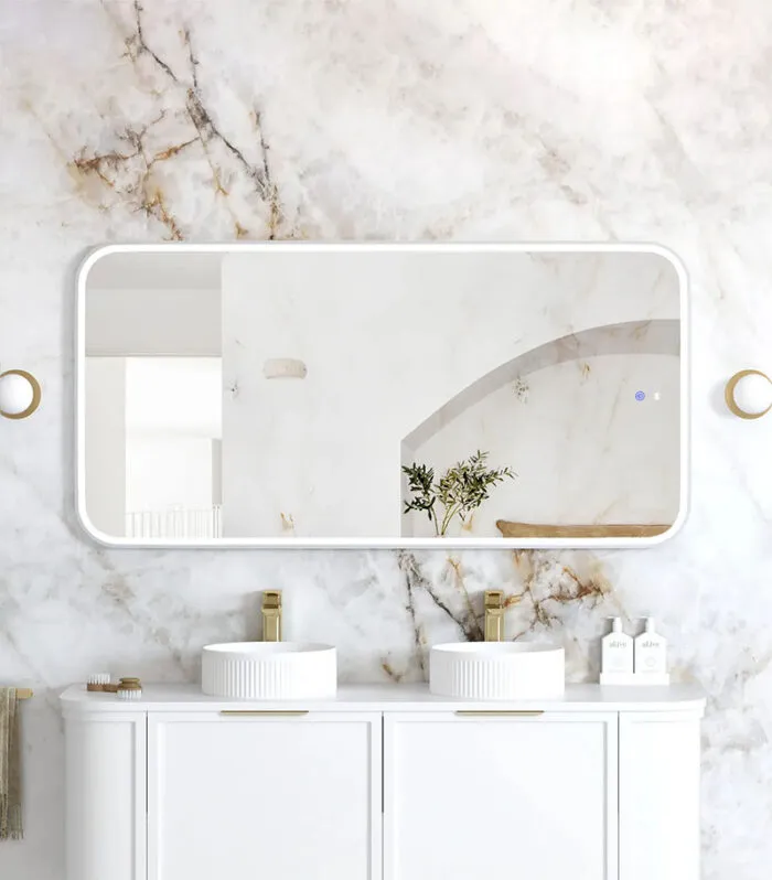 Newport 750mm x 1500mm Matt White Metal Framed Soft Square LED Mirror