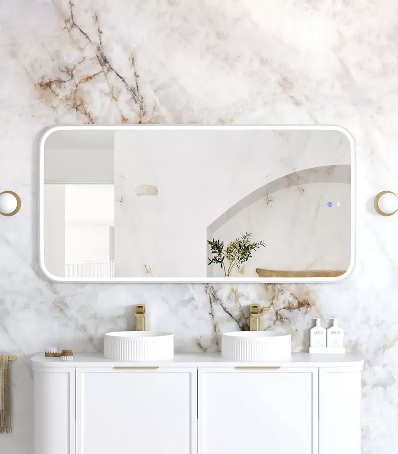 Newport 750mm x 1500mm Matt White Metal Framed Soft Square LED Mirror