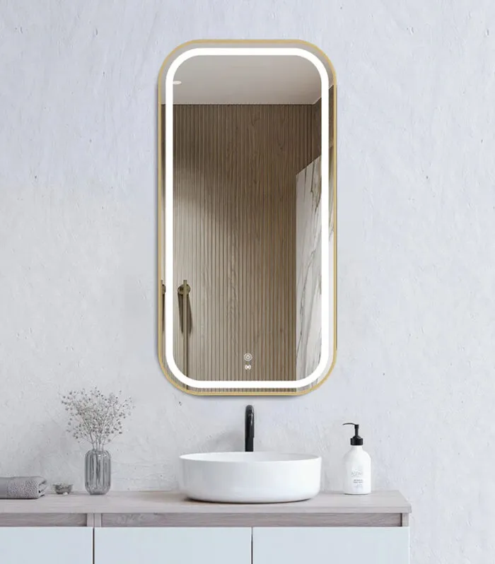 Newport 450mm x 900mm Gold Metal Soft Framed Square LED Mirror