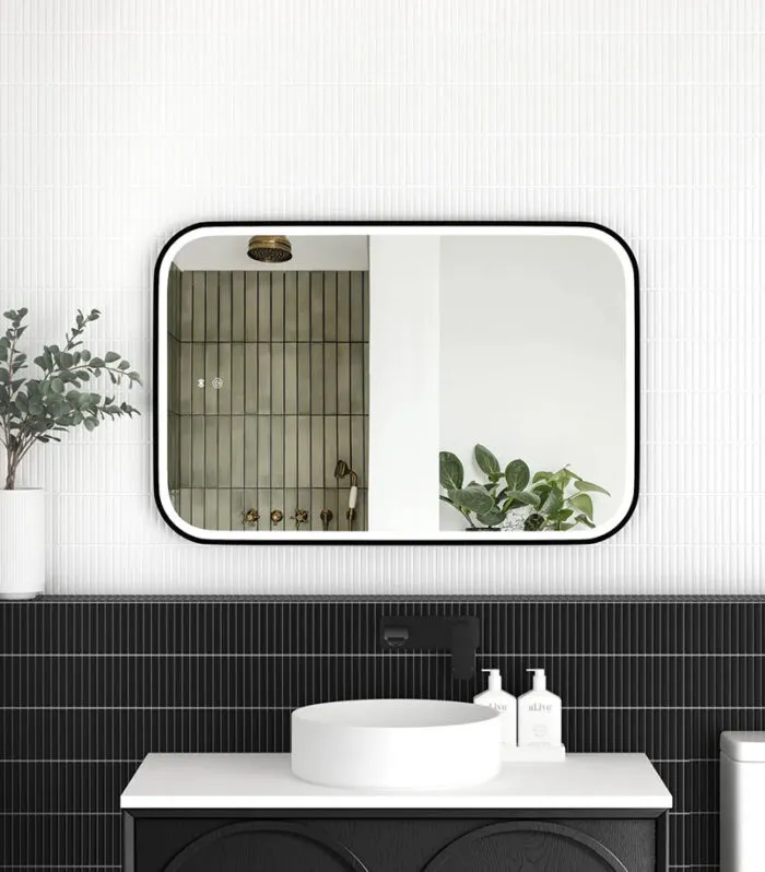 Newport 600mm x 900mm Matt Black Metal Framed Soft Square LED Mirror