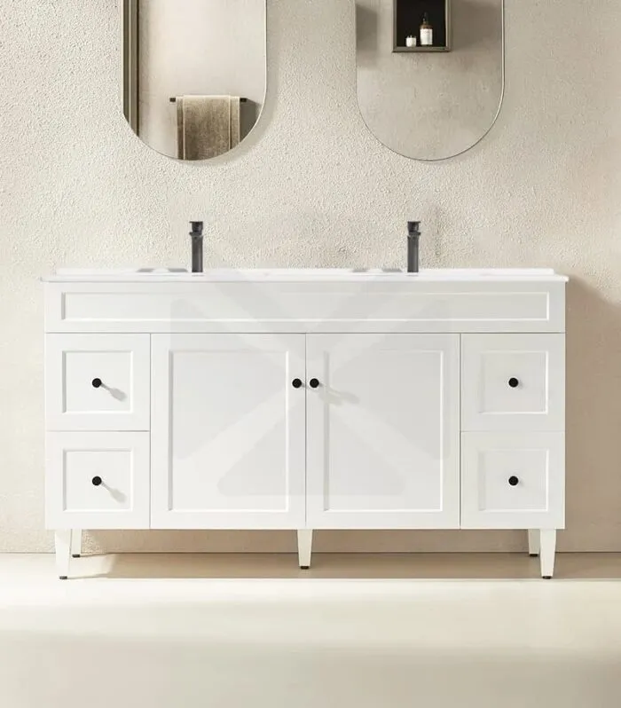 Harrington 1500mm Double Bowl Freestanding Vanity - Matt White Ceramic Top