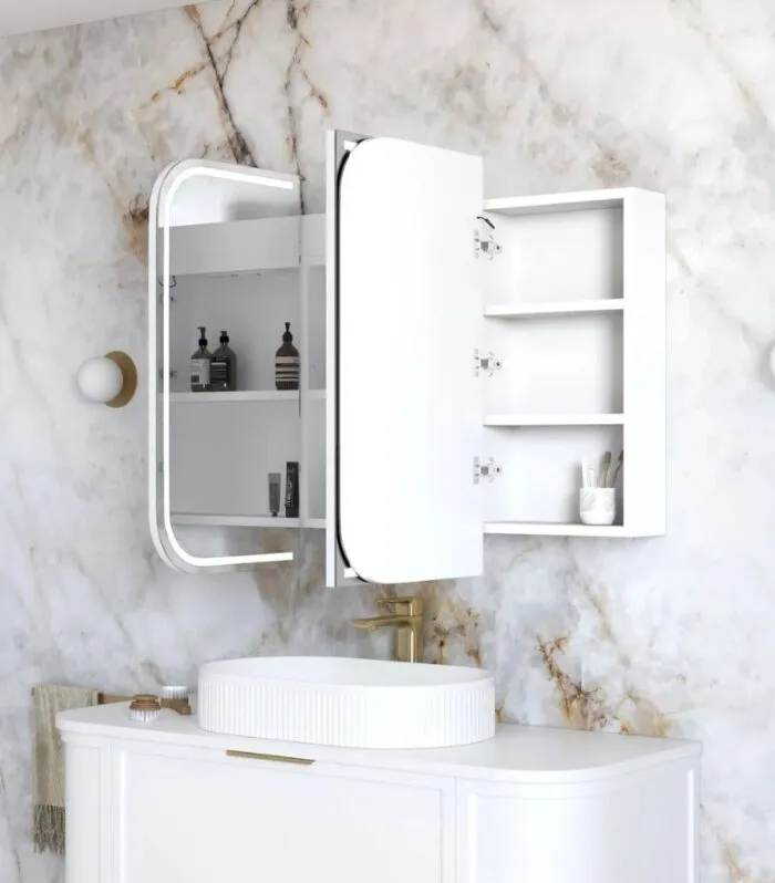 Newport LED 1200x750mm Shaving Cabinet - Matte White Interior Side