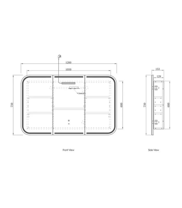 Newport LED 1200x750mm Shaving Cabinet Specification