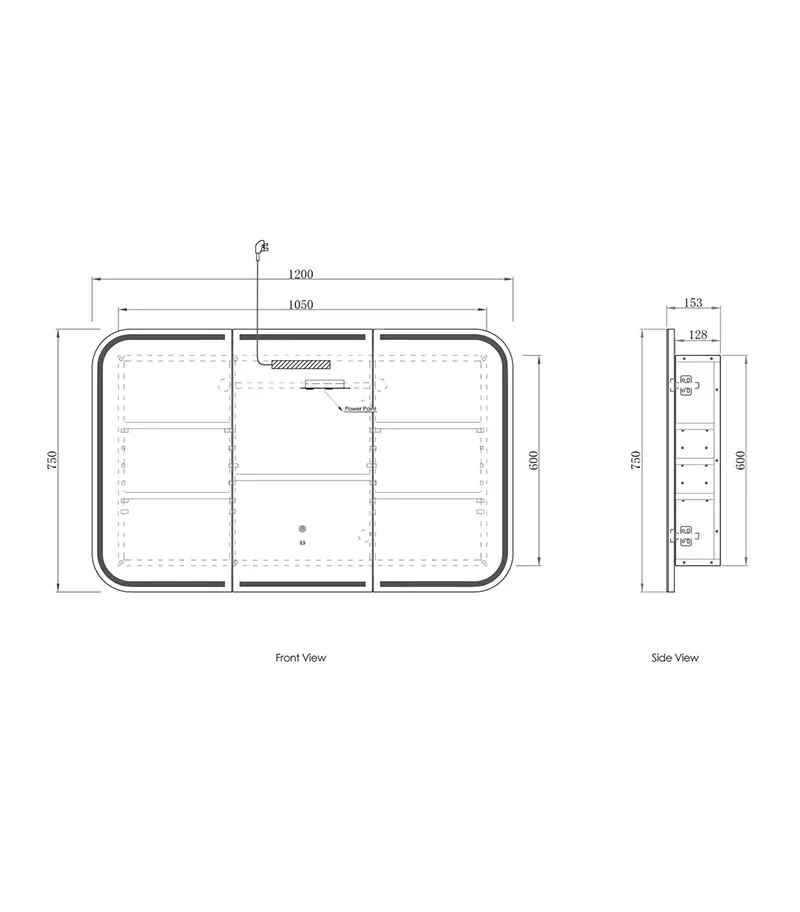 Newport LED 1200x750mm Shaving Cabinet Specification