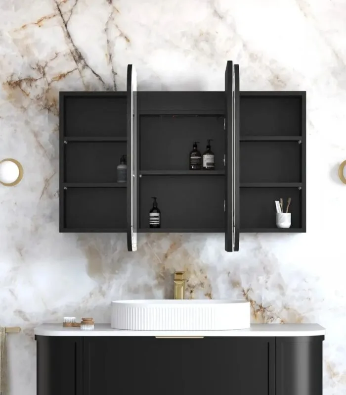 Newport LED 1200x750mm Shaving Cabinet - Black Oak Interior Front