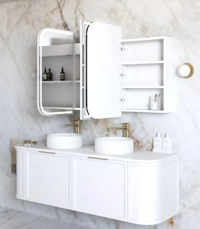 Newport LED 1500x750mm Shaving Cabinet - Matte White Interior