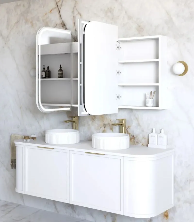 Newport LED 1500x750mm Shaving Cabinet - Matte White Interior