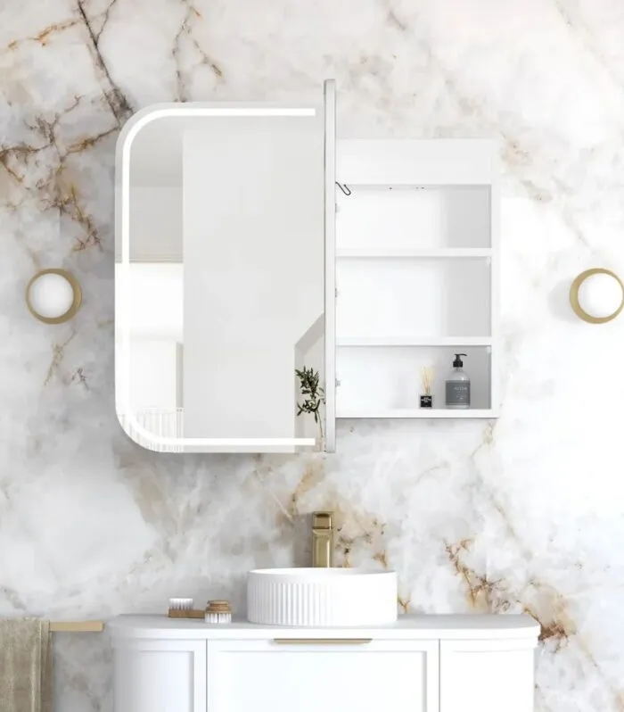 Newport LED 900x750mm Shaving Cabinet Matte White Interior