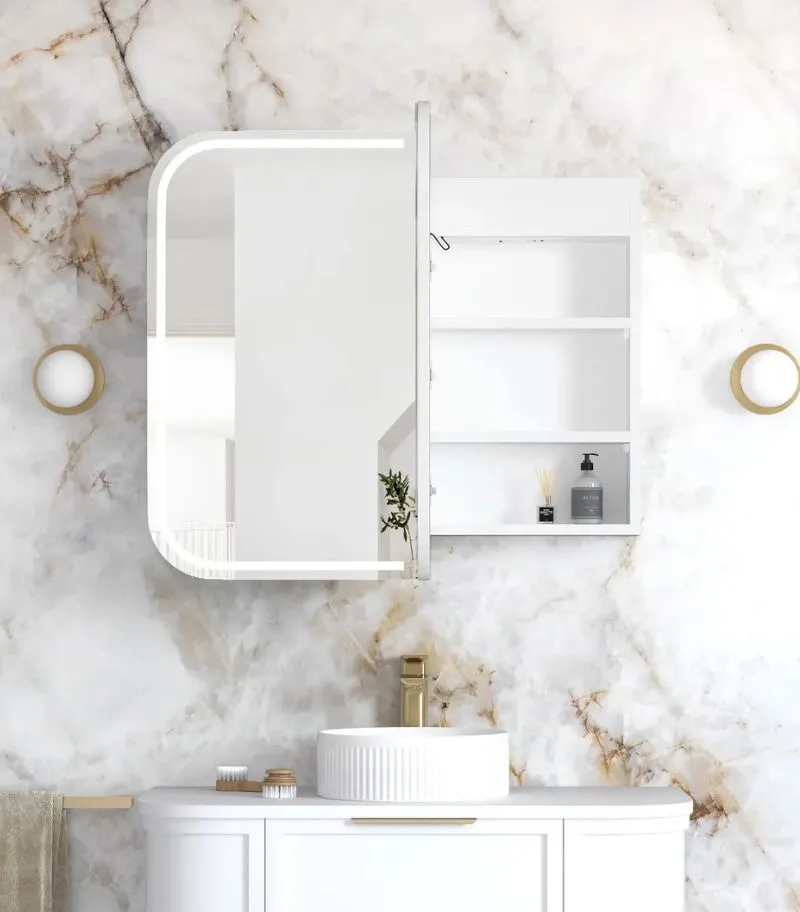 Newport LED 900x750mm Shaving Cabinet Matte White Interior