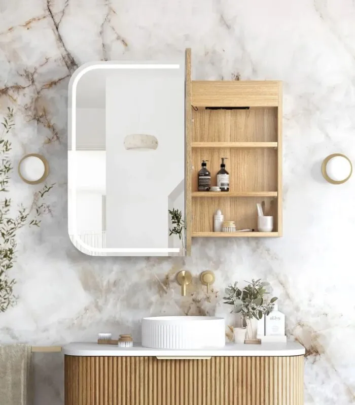 Newport LED 900x750mm Shaving Cabinet Woodland Oak Interior