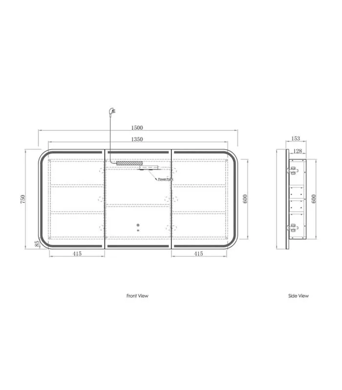 LED Newport 1500mm x 750mm Matt White Shaving Cabinet Specification