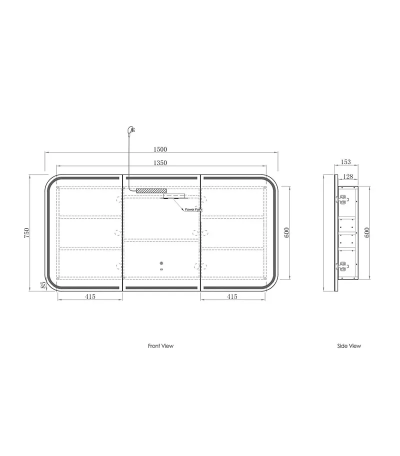 LED Newport 1500mm x 750mm Matt White Shaving Cabinet Specification