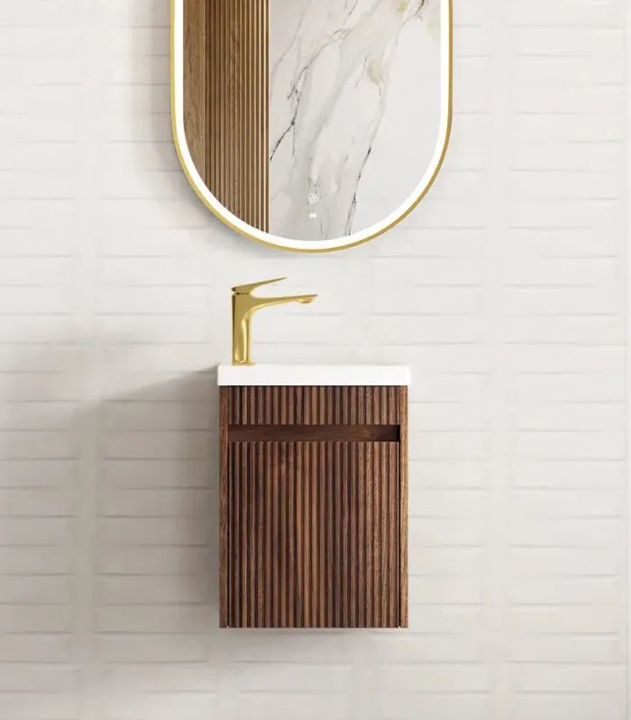 Space Saver 400mm Ensuite Wall Hung Vanity – Sable Walnut