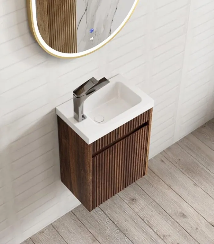Space Saver 400mm Ensuite Wall Hung Vanity – Sable Walnut Top View