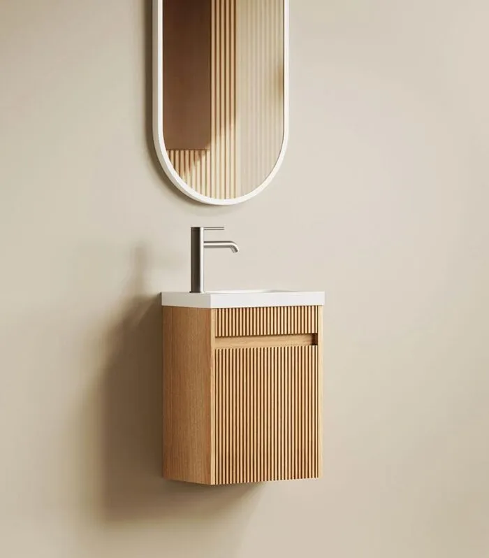 Space Saver 400mm Ensuite Wall Hung Vanity - Woodland Oak Side view