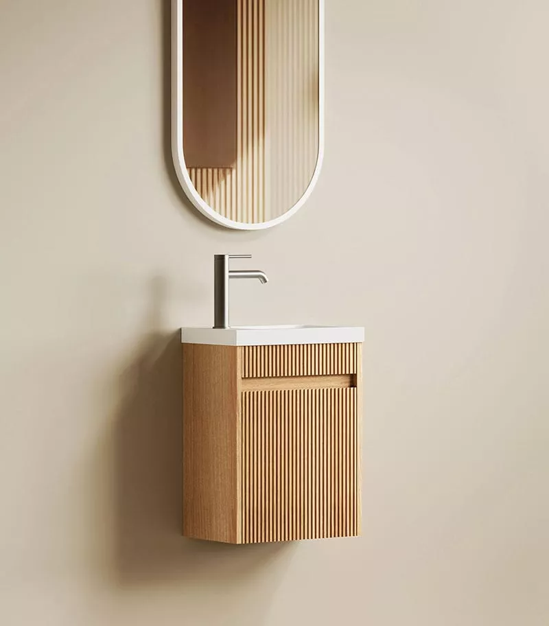 Space Saver 400mm Ensuite Wall Hung Vanity - Woodland Oak Side view