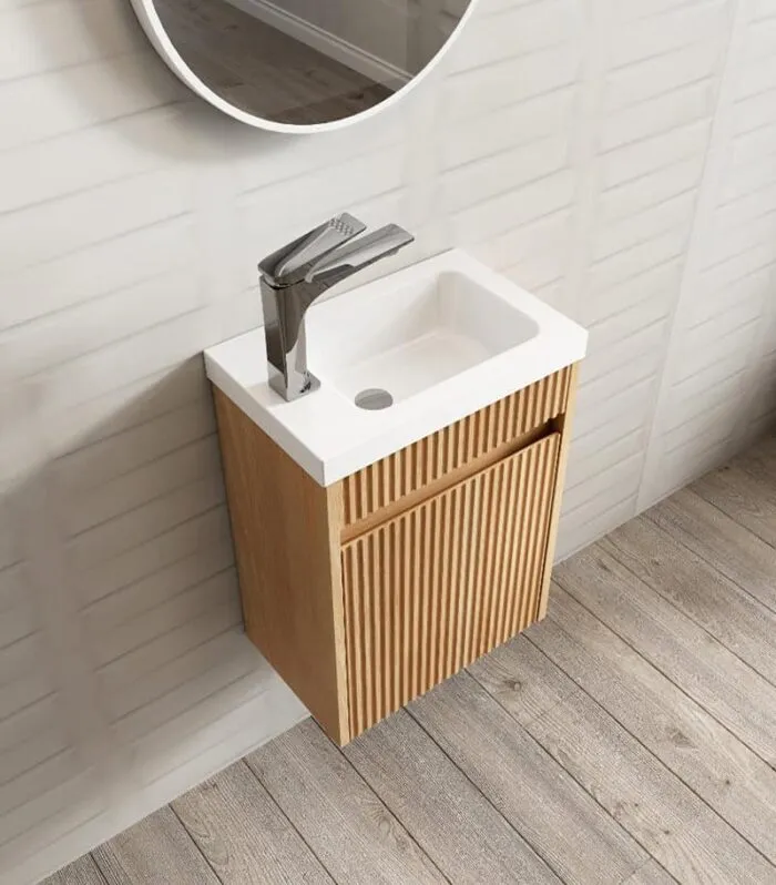 Space Saver 400mm Ensuite Wall Hung Vanity - Woodland Oak Top view