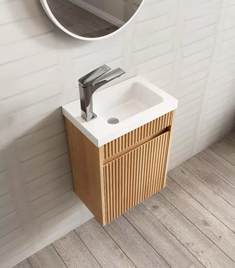 Space Saver 400mm Ensuite Wall Hung Vanity - Woodland Oak Top view