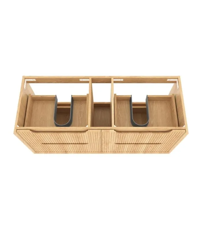 Byron Fluted 1200mm Double Bowl Wall Hung Vanity - Woodland Oak Interior