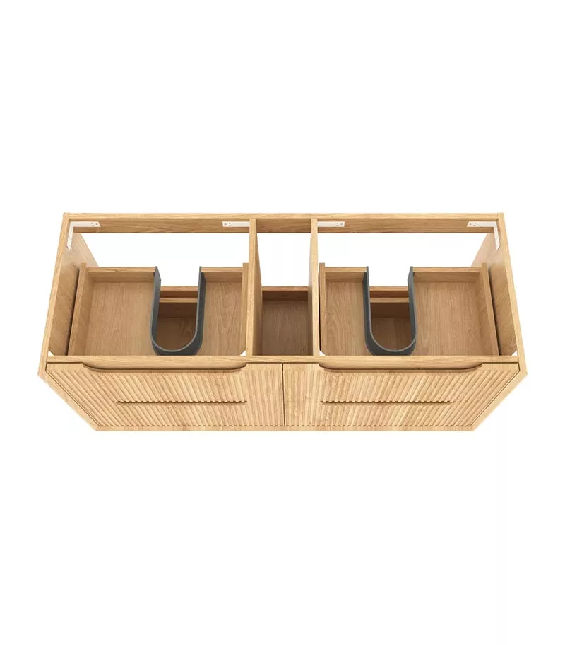 Byron Fluted 1200mm Double Bowl Wall Hung Vanity - Woodland Oak Interior