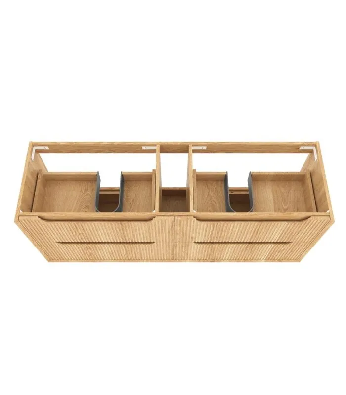 Byron Fluted 1500mm Wall Hung Vanity - Woodland Oak Interior