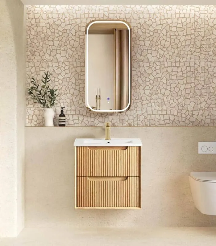 Byron Fluted Woodland Oak 600mm Wall Hung Vanity Ceramic Top