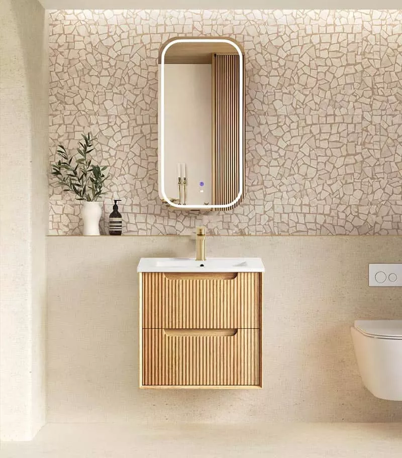 Byron Fluted Woodland Oak 600mm Wall Hung Vanity Ceramic Top