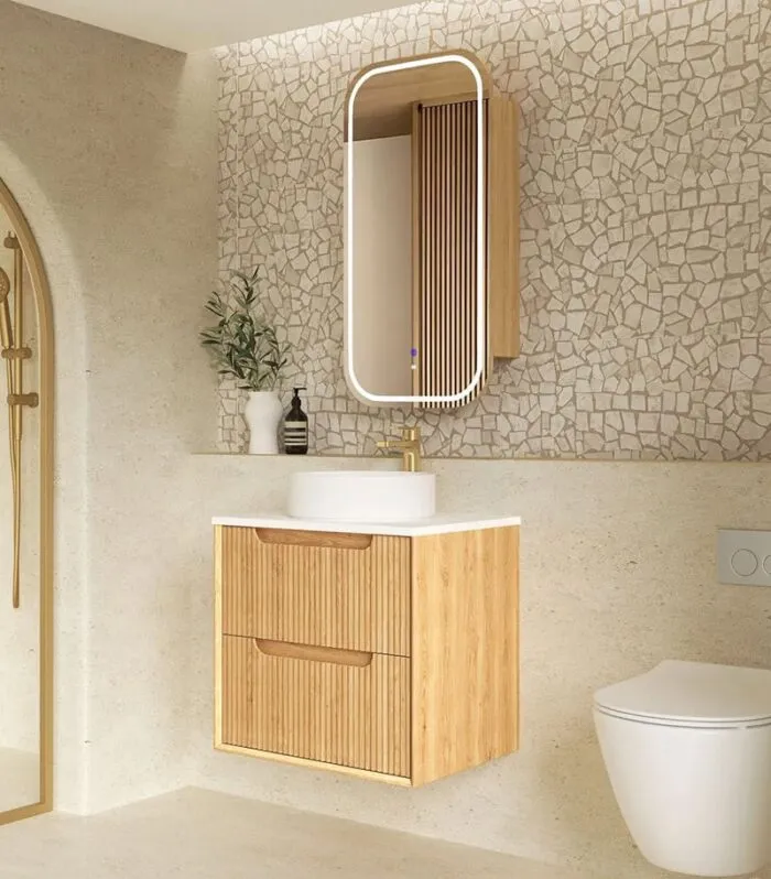 Byron Fluted Woodland Oak 600mm Wall Hung Vanity Side View
