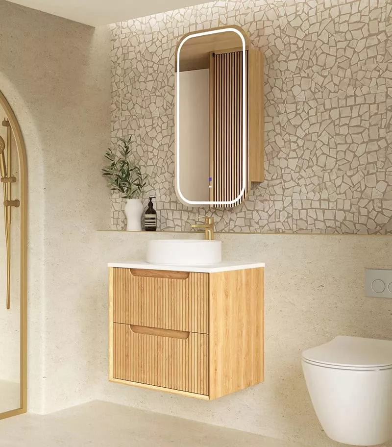 Byron Fluted Woodland Oak 600mm Wall Hung Vanity Side View