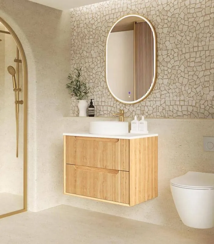 Byron Fluted Wooldland Oak 750mm Wall Hung Vanity Side View