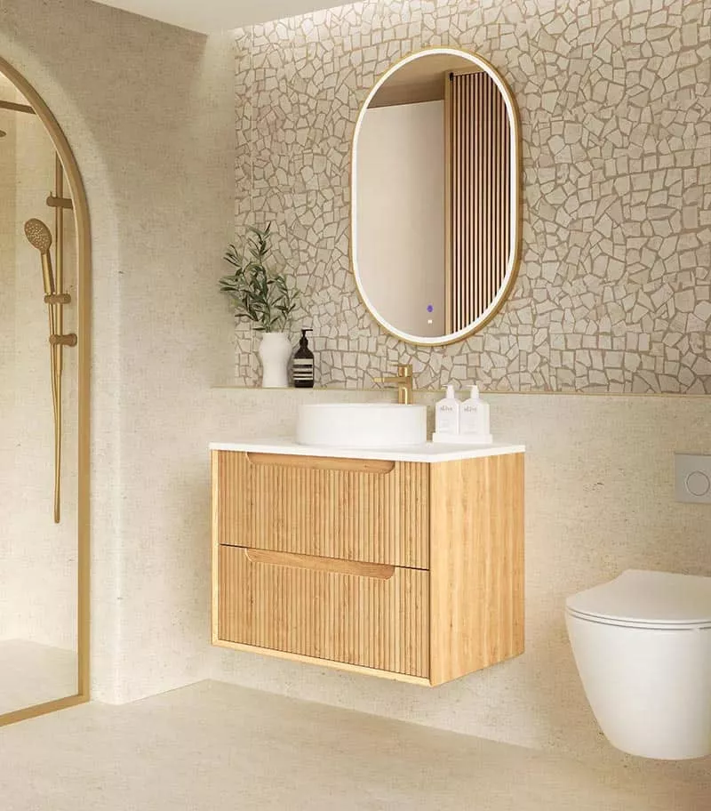 Byron Fluted Wooldland Oak 750mm Wall Hung Vanity Side View