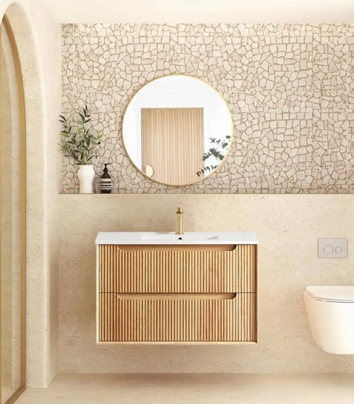 Byron Fluted Woodland Oak 900mm Wall Hung Vanity with Ceramic Top