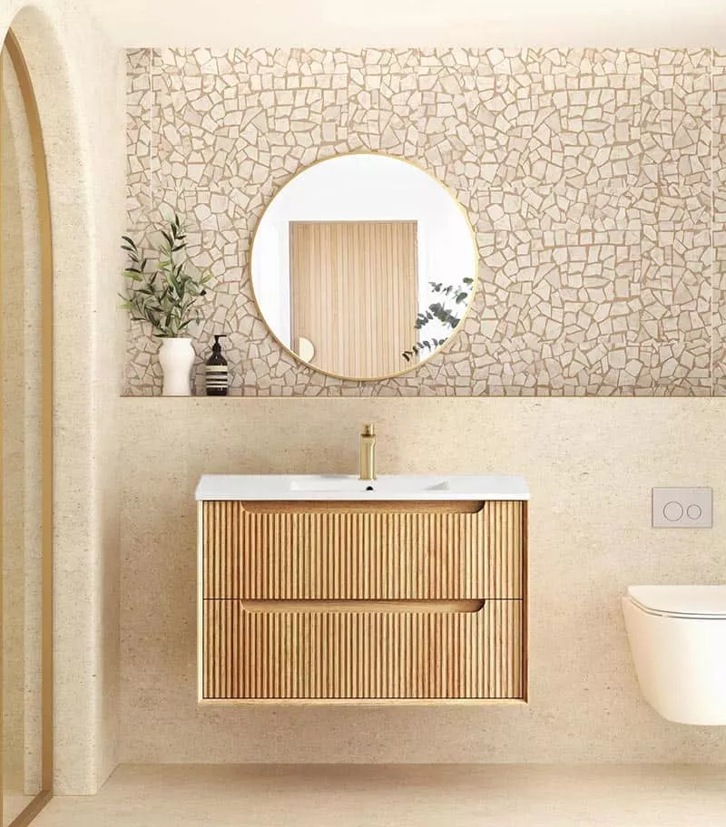 Byron Fluted Woodland Oak 900mm Wall Hung Vanity with Ceramic Top