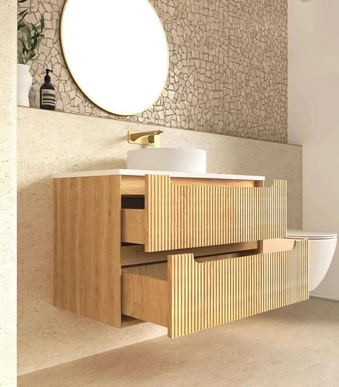Byron Fluted Woodland Oak 900mm Wall Hung Vanity Side View